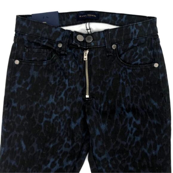 Ramy Brooks Leopard Print Kate Mid Rise Moto Skinny Jeans 24 NWT - Picture 3 of 9